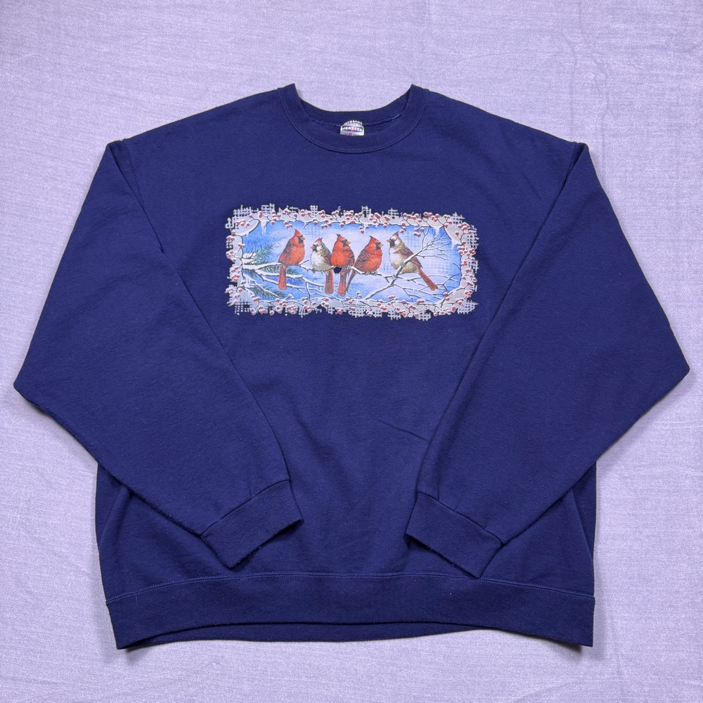 Vintage Jerzees Womens Blue Grandma Core Cardinal Bird Sweatshirt‎ Size 2XL